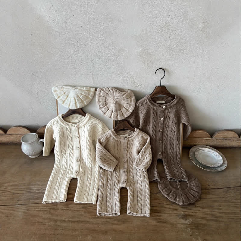Baby Knit Button Front Romper with Hat - image 1