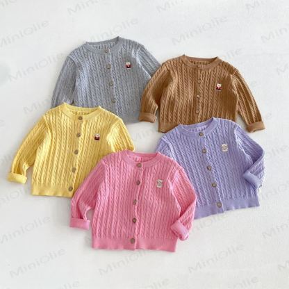 Baby Toddler Cable Knit Crew Neck Cardigan Sweater - image 1