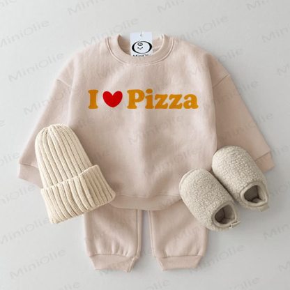 I LOVE PIZZA Baby Beige Sweatshirt 2-piece Set - Beige - 2-3T - image 1