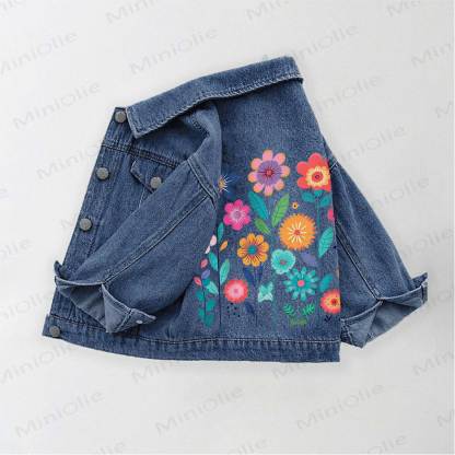 Toddler Kid Colorful Floral Print Denim Jacket - Blue - 10-11T - image 1