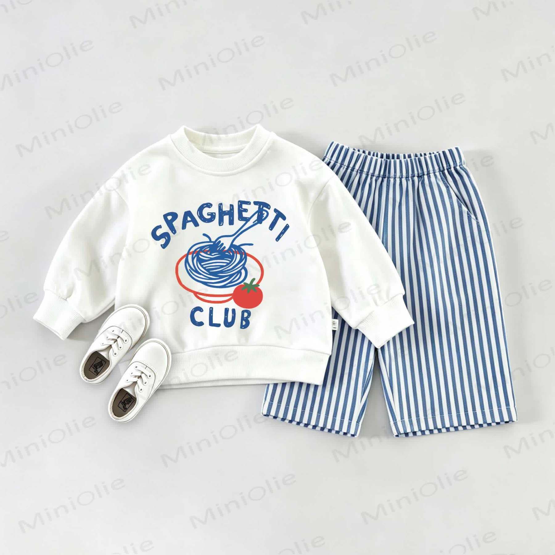 SPAGHETTI CLUB Baby Sweatshirt 2-piece Set - White&Blue - 2-3T - image 1