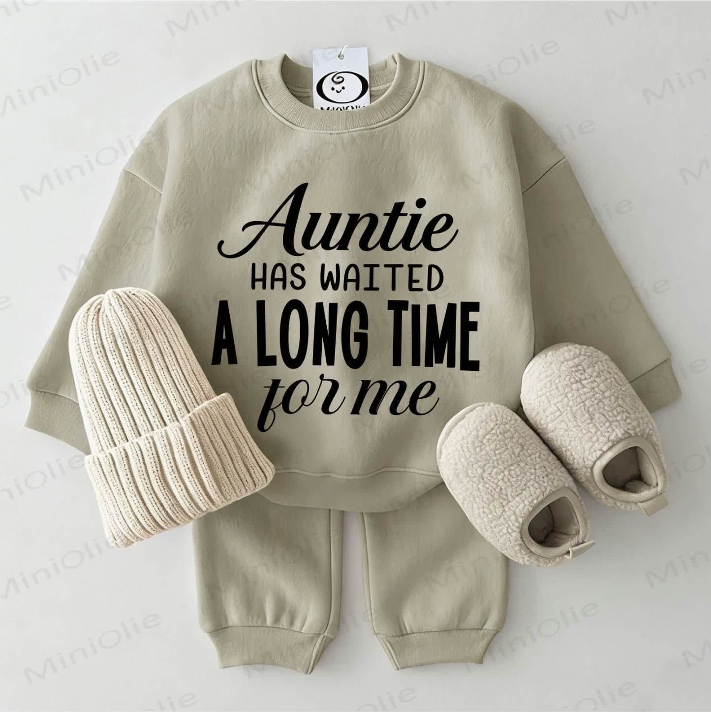 AUNTIE HAS WAITED A LONG TIME FOR ME Baby Sweatshirt 2-piece Grey Green Set - Grey Green - 2-3T - image 1