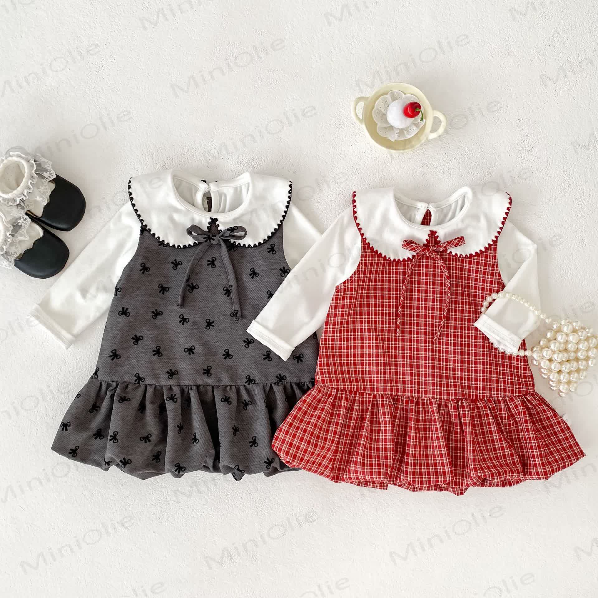 Baby Gingham Bow Dress and White Blouse - image 1
