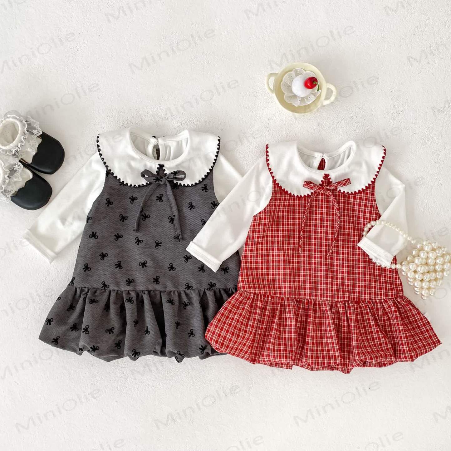Baby Gingham Bow Dress and White Blouse - image 1