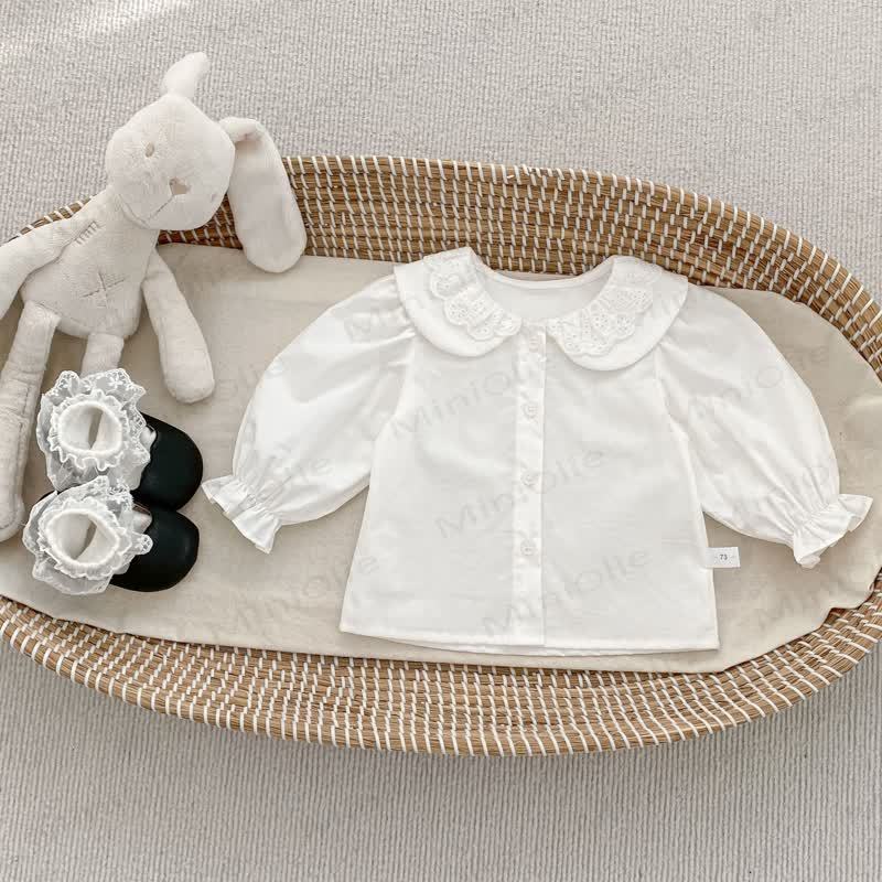 Baby Polka Dot Pinafore Dress and Lace Blouse - White - 4-5T - image 3