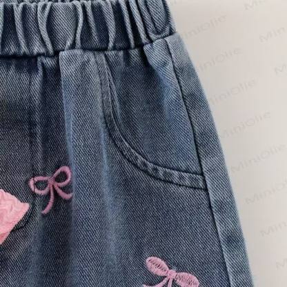 Toddler Girl Pink Ruffle Sleeve Top and Denim Pants 2-piece Set - image 7
