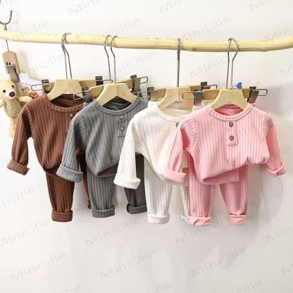 Toddler Ribbed Knit Henley 2-piece Pyjama Set - image 1