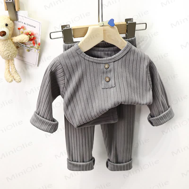 Toddler Ribbed Knit Henley 2-piece Pyjama Set - Gray - 8-9T - image 2