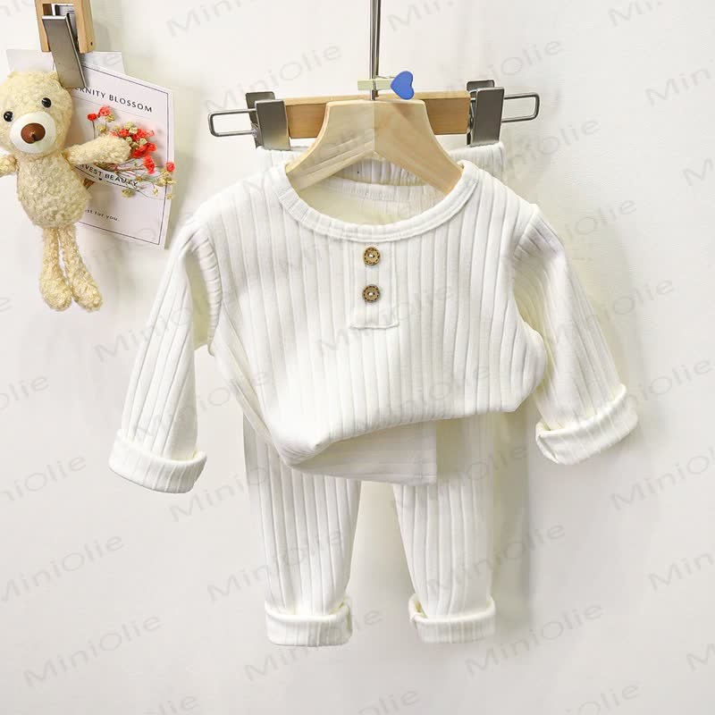 Toddler Ribbed Knit Henley 2-piece Pyjama Set - White - 8-9T - image 5