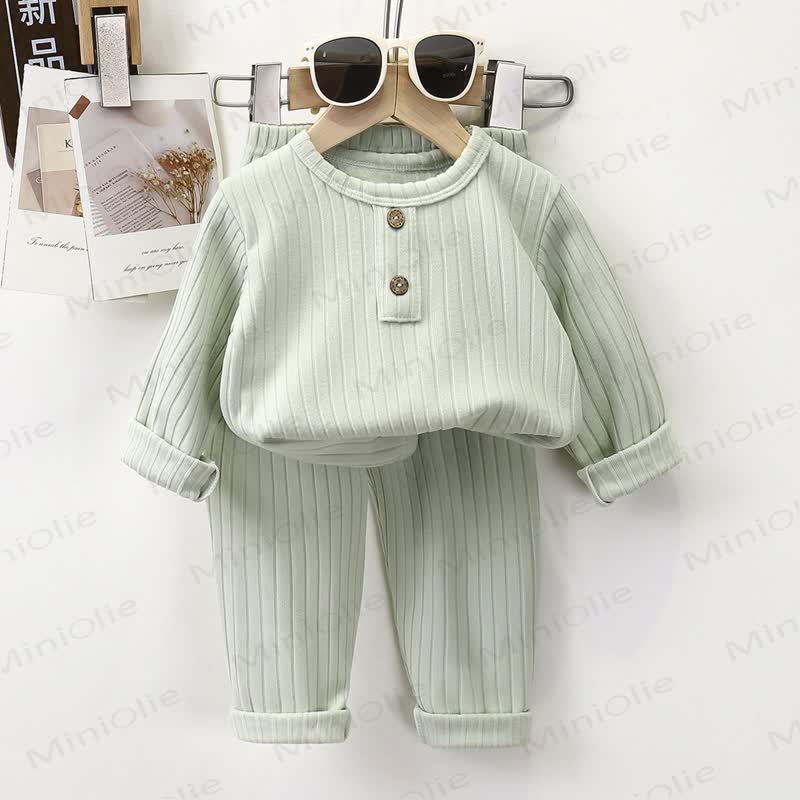 Toddler Ribbed Knit Henley 2-piece Pyjama Set - Green - 8-9T - image 6