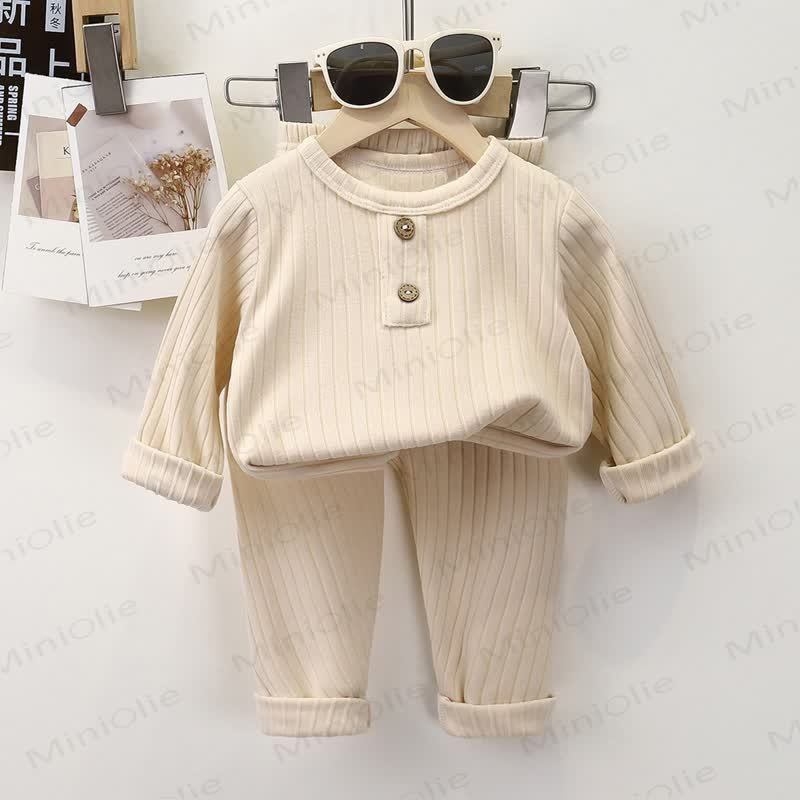 Toddler Ribbed Knit Henley 2-piece Pyjama Set - Beige - 8-9T - image 7