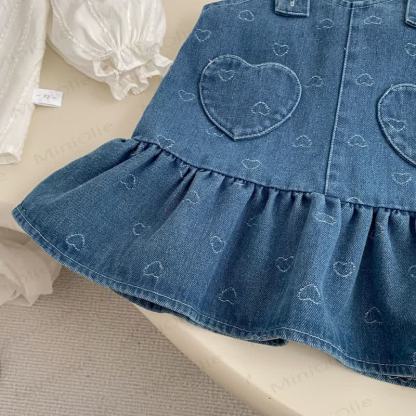 Baby Girl Heart Denim Pinafore Dress and Blouse - image 7