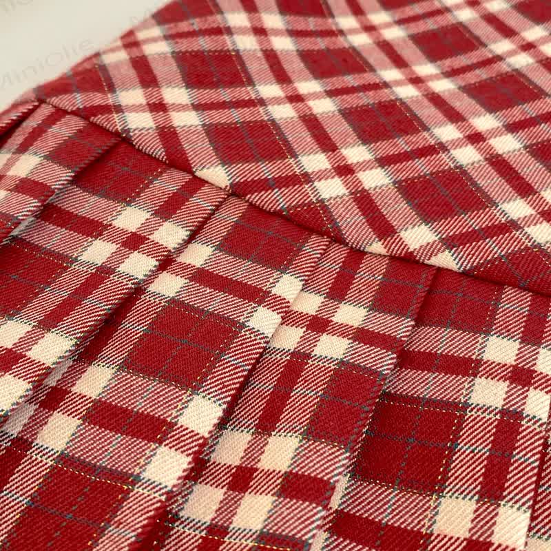 Baby Cherry Collar Red Plaid Dress Set - image 14