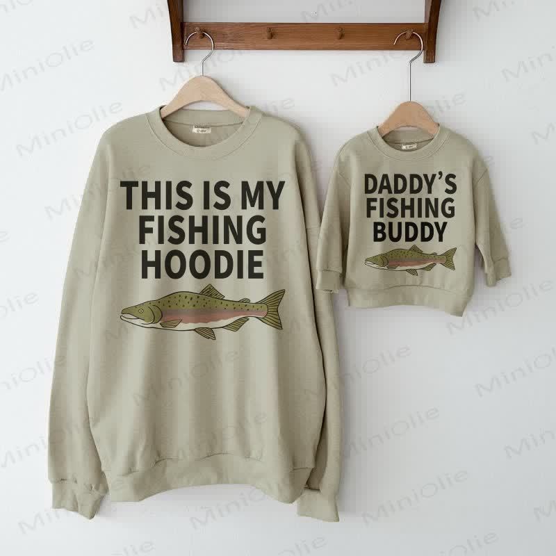 THIS IS MY FISHING HOODIE/DADDY'S FISHING BUDDY Grey Green Family Sweatshirt  - Grey Green - XL - image 1