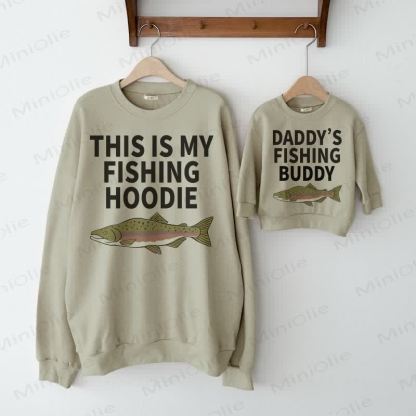 THIS IS MY FISHING HOODIE/DADDY'S FISHING BUDDY Grey Green Family Sweatshirt  - Grey Green - XL - image 1