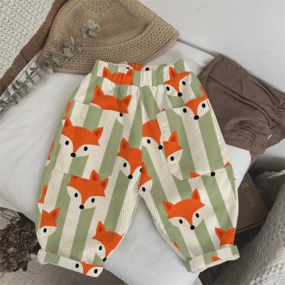 Baby Toddler Green Striped Fox Corduroy Pants - Green - 3-5T - image 1