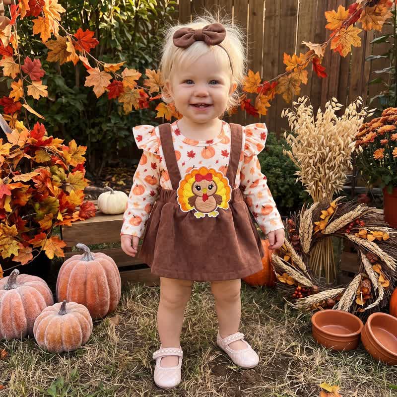 Baby Pumpkin Turkey Corduroy Suspender Bodysuit with Headband - image 8