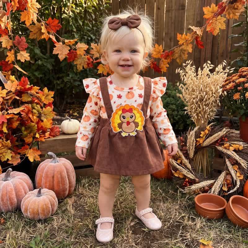 Baby Pumpkin Turky Corduroy Suspender Bodysuit with Headband - image 8
