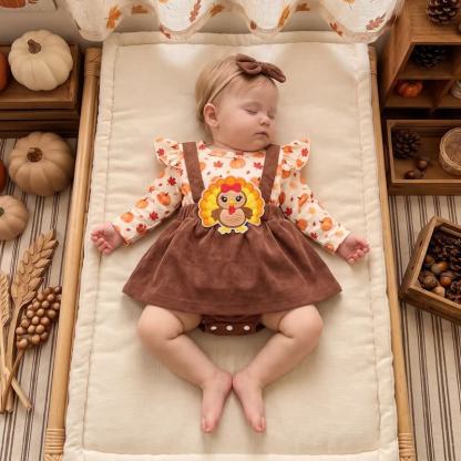 Baby Pumpkin Turkey Corduroy Suspender Bodysuit with Headband - image 10