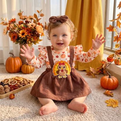 Baby Pumpkin Turkey Corduroy Suspender Bodysuit with Headband - image 11