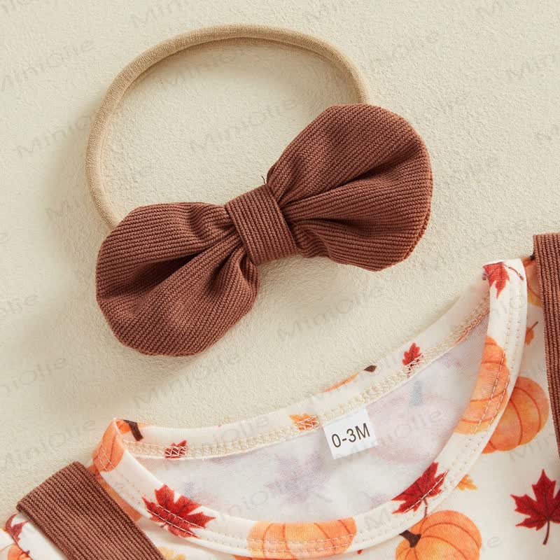 Baby Pumpkin Turky Corduroy Suspender Bodysuit with Headband - image 4