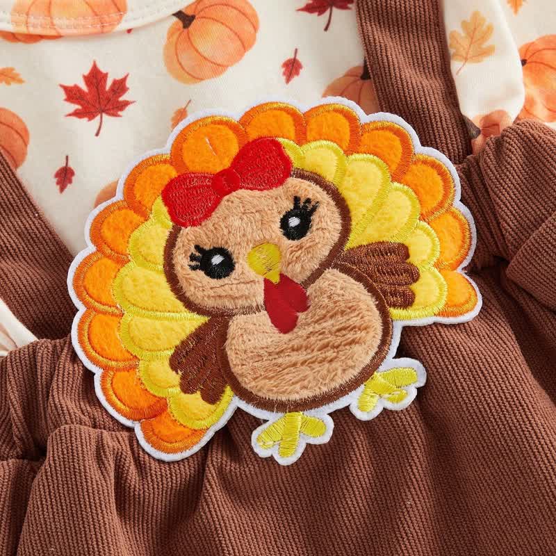 Baby Pumpkin Turkey Corduroy Suspender Bodysuit with Headband - image 5