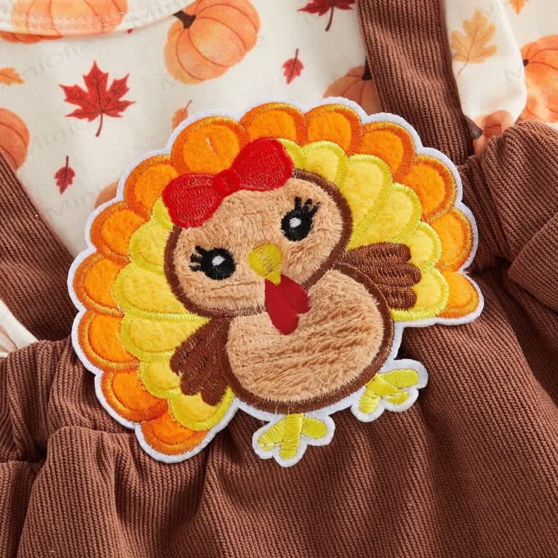 Baby Pumpkin Turky Corduroy Suspender Bodysuit with Headband - image 5