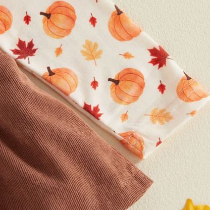 Baby Pumpkin Turkey Corduroy Suspender Bodysuit with Headband - image 6