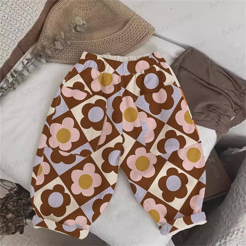 Baby Toddler Flower Plaid Cord Pants - Beige - 5-7T - image 1