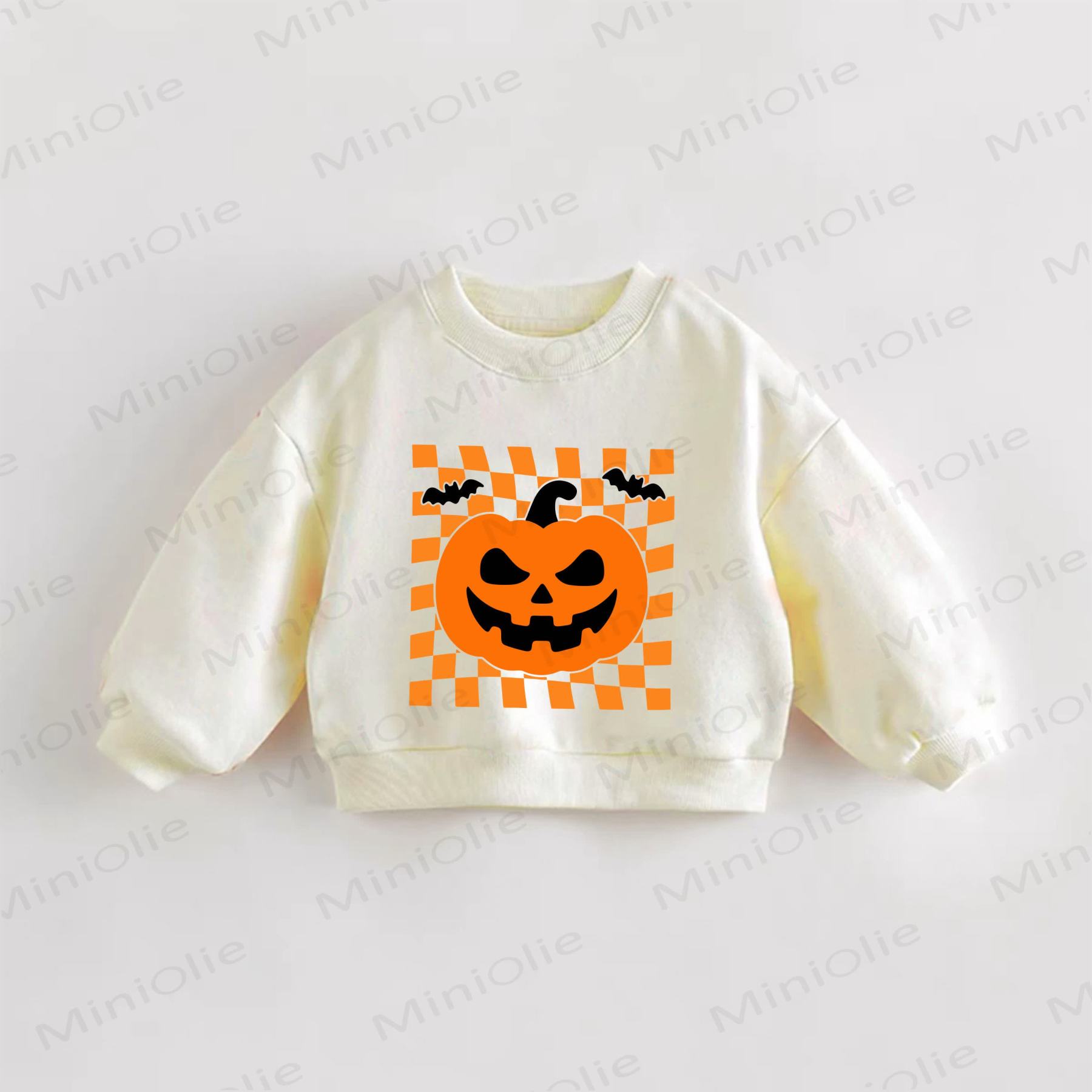 Baby Toddler Checkered Pumpkin Cream Sweatshirt - Cream - 3-5T - image 1