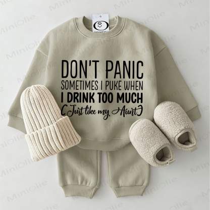 DON'T PANIC SOMETIMES I PUKE WHEN I DRINK TOO MUCH (JUST LIKE MY AUNT) Baby Sweatshirt 2-piece Grey Green Set - Grey Green - 2-3T - image 1