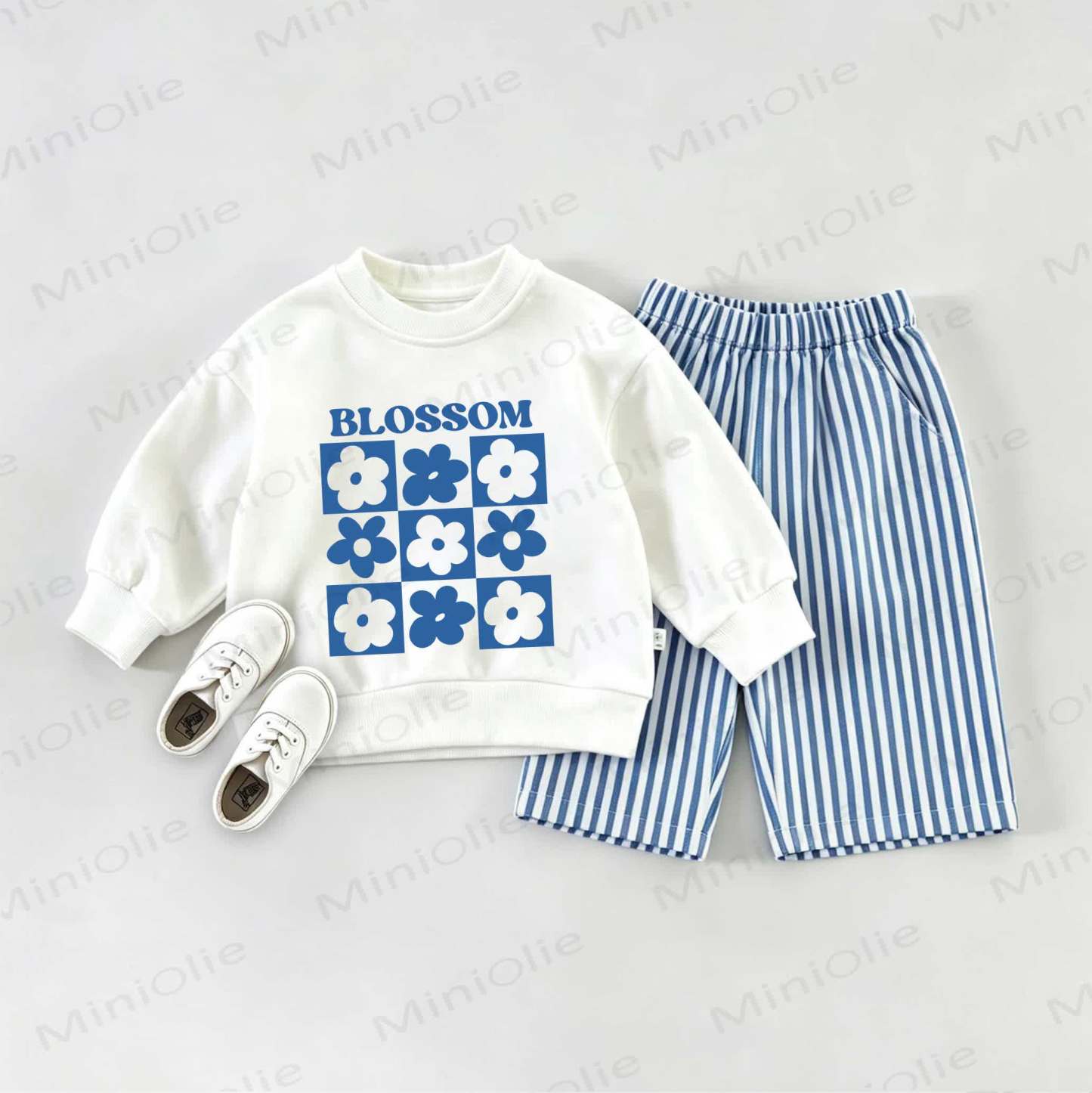 BLOSSOM Baby Sweatshirt 2-piece Set - White&Blue - 2-3T - image 1