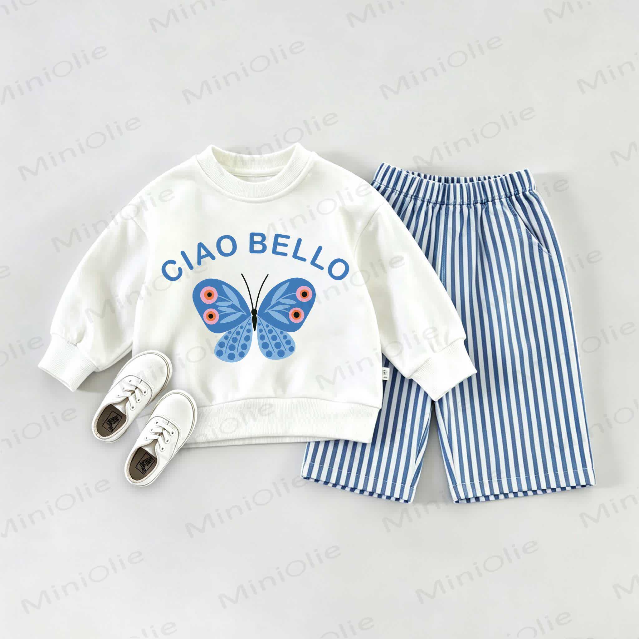 CIAO BELLO Baby Sweatshirt 2-piece Set - White&Blue - 2-3T - image 1