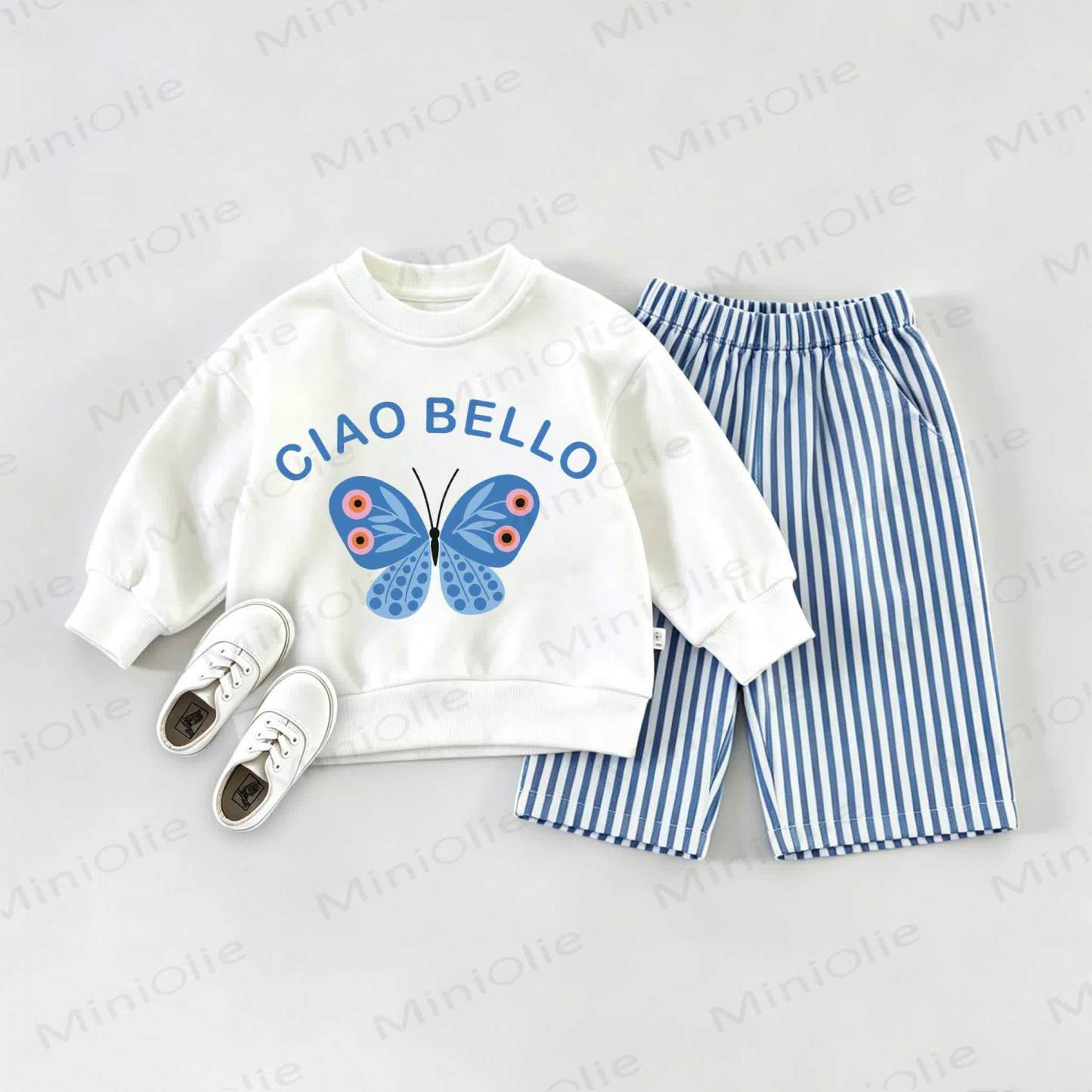 CIAO BELLO Baby Sweatshirt 2-piece Set - White&Blue - 2-3T - image 1