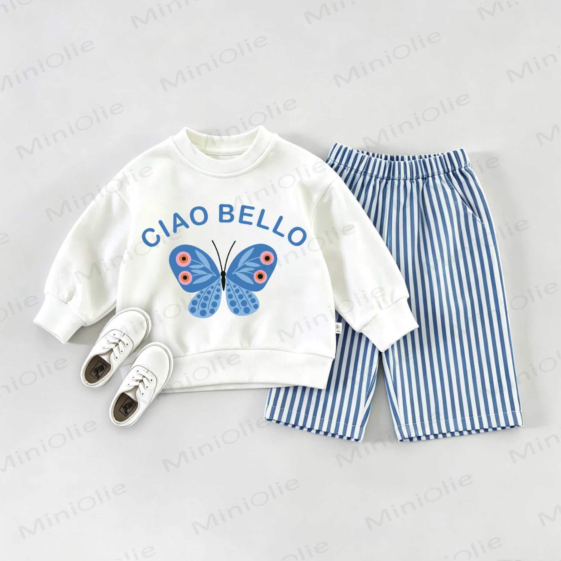 CIAO BELLO Baby Sweatshirt 2-piece Set - White&Blue - 2-3T - image 1
