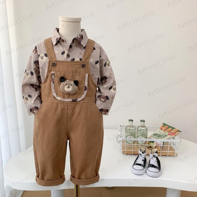 Baby Toddler Boy Bear Print Overalls and Shirt 2-piece Set - image 1