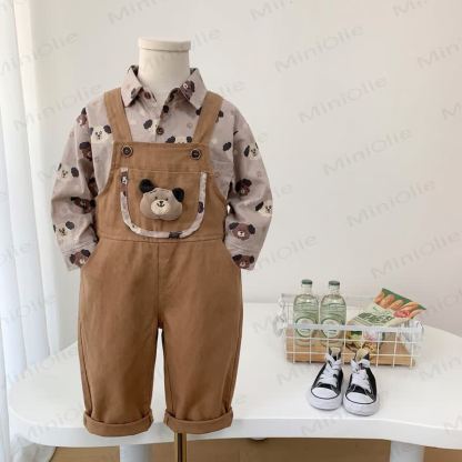 Baby Toddler Boy Bear Print Overalls and Shirt 2-piece Set - image 1