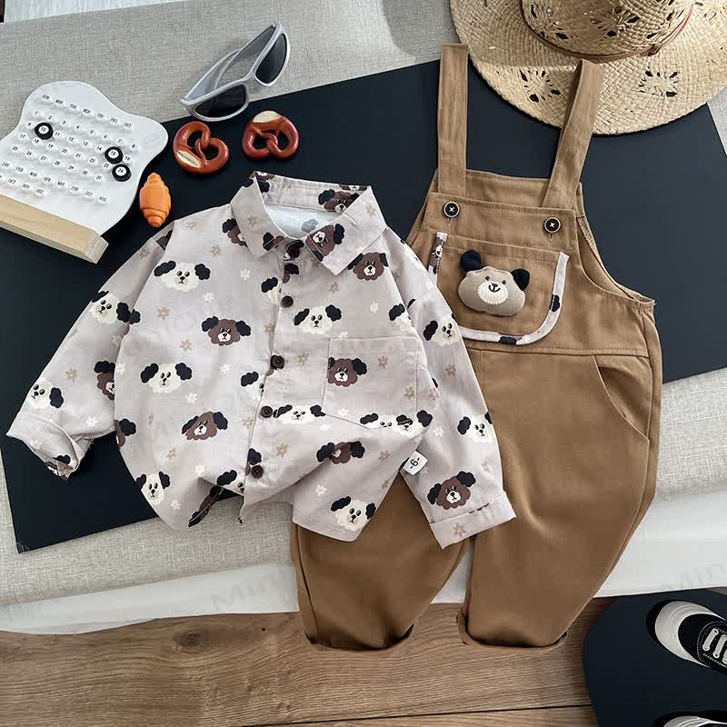 Baby Toddler Boy Bear Print Overalls and Shirt 2-piece Set - Brown - 3-4T - image 2