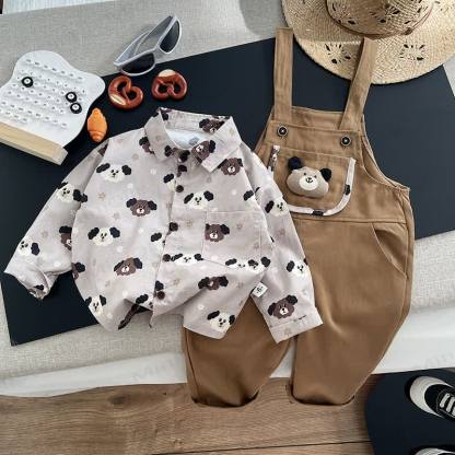 Baby Toddler Boy Bear Print Overalls and Shirt 2-piece Set - Brown - 3-4T - image 2