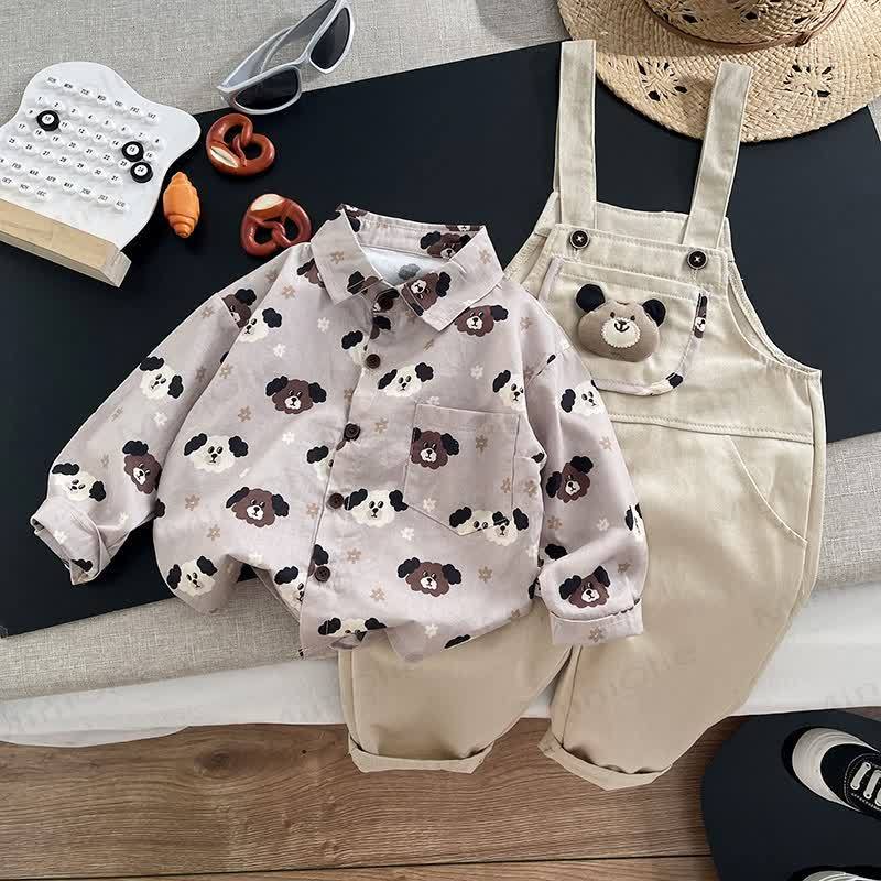 Baby Toddler Boy Bear Print Overalls and Shirt 2-piece Set - Beige - 3-4T - image 3