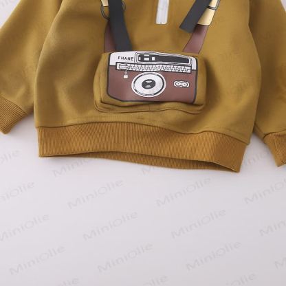 Toddler Boy Cartoon Camera Print Half Zip Sweatshirt and Denim Pants 2-piece Set - image 9