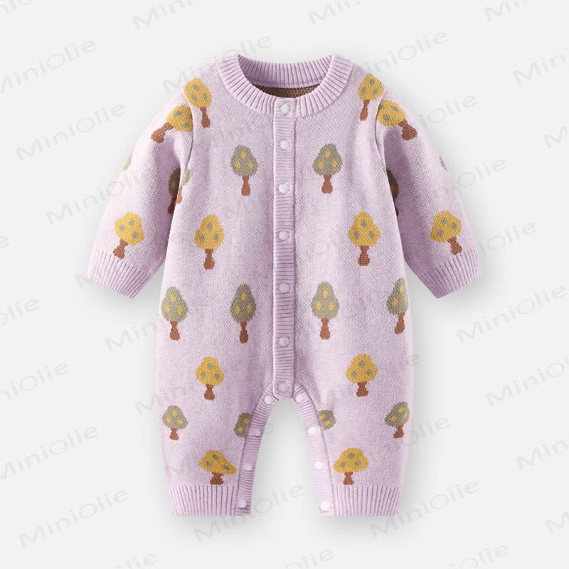 Baby Forest Tree Knit Button Front Long Sleeve Romper - Purple - 18-24M - image 3