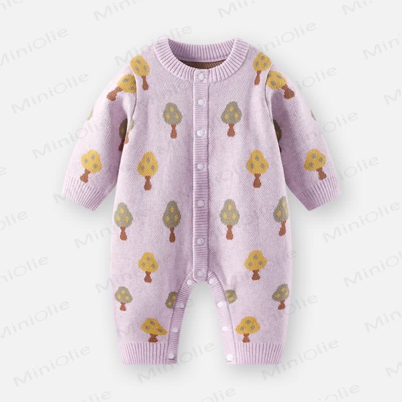 Baby Forest Tree Knit Button Front Long Sleeve Romper - Purple - 18-24M - image 3