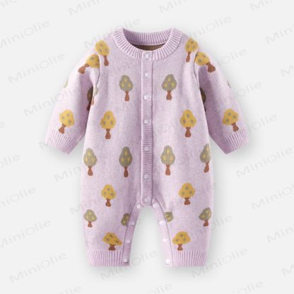 Baby Forest Tree Knit Button Front Long Sleeve Romper - Purple - 18-24M - image 3