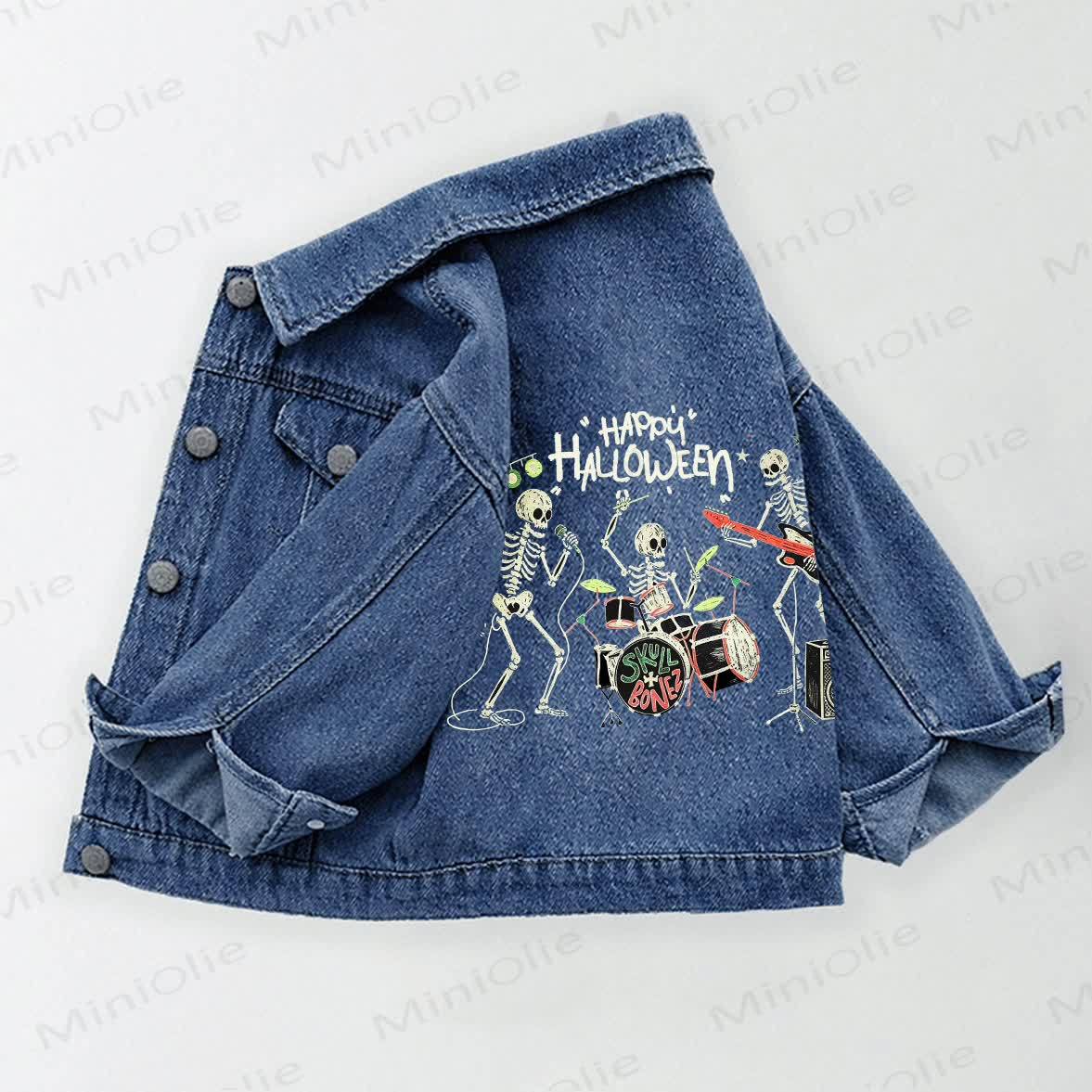HAPPY HALLOWEEN Toddler Kid Skeleton Print Denim Jacket - Blue - 10-11T - image 1