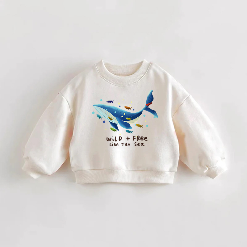 WILD + FREE LIKE THE SEA Baby Toddler Whale Print Cream Sweatshirt - Cream - 3-5T - image 1