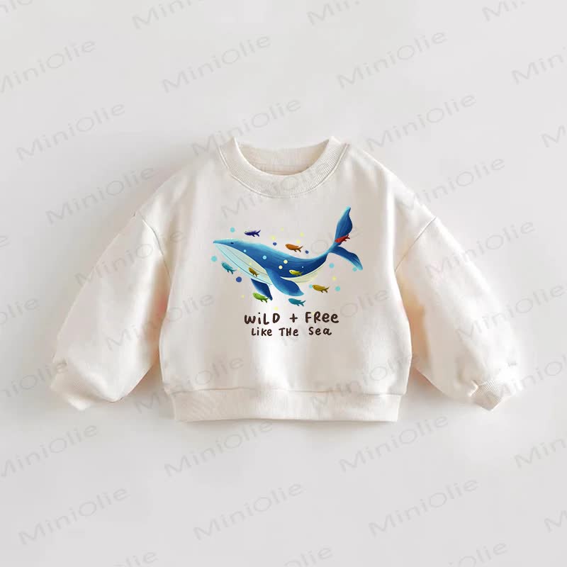 WILD + FREE LIKE THE SEA Baby Toddler Whale Print Cream Sweatshirt - Cream - 3-5T - image 1