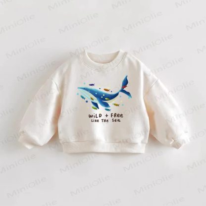 WILD + FREE LIKE THE SEA Baby Toddler Whale Print Cream Sweatshirt - Cream - 3-5T - image 1