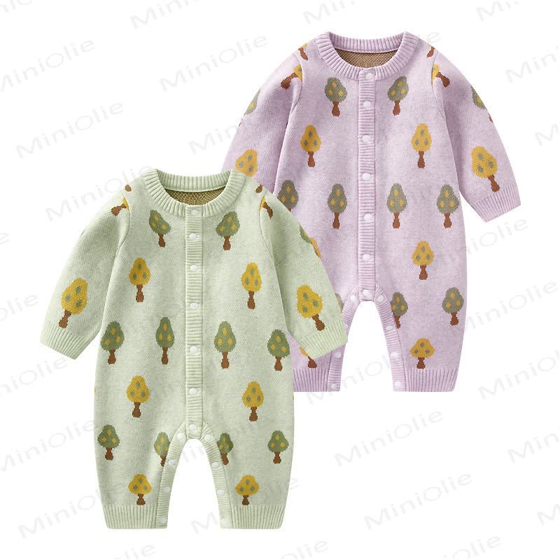 Baby Forest Tree Knit Button Front Long Sleeve Romper - image 1