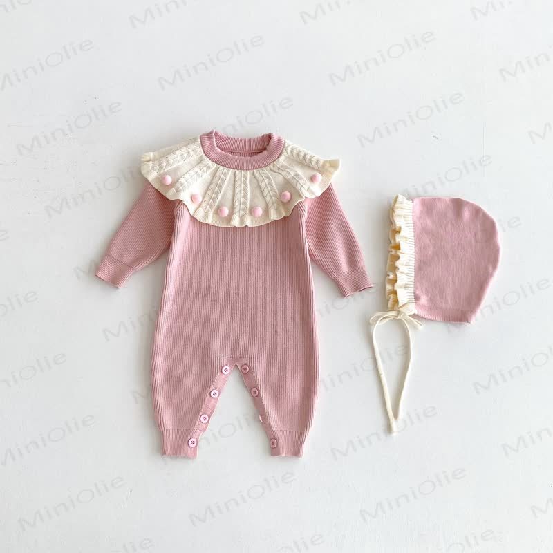 Baby Knit Ruffle Collar Romper with Hat - image 5